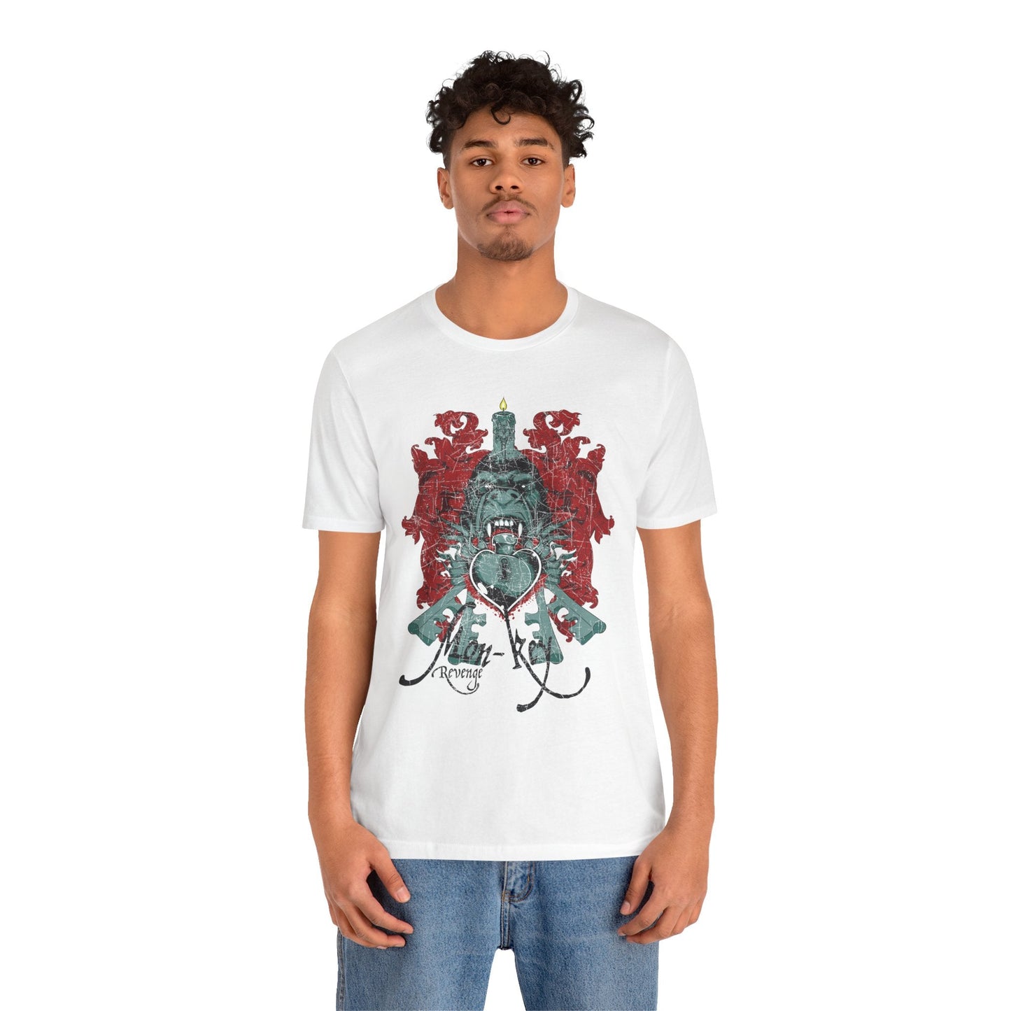 Gorilla Crest with Sword and Heart T-Shirt Heraldic Gothic Design Rock Band T-Shirt