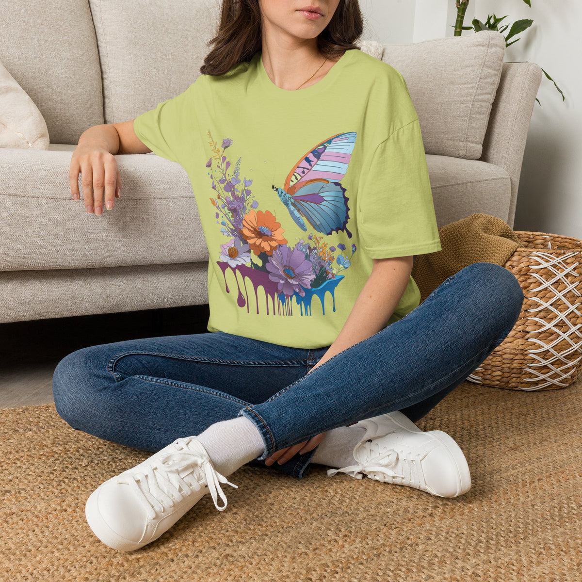 Butterfly Floral Graphic Design Unisex 100 Cotton Gildan T-Shirt