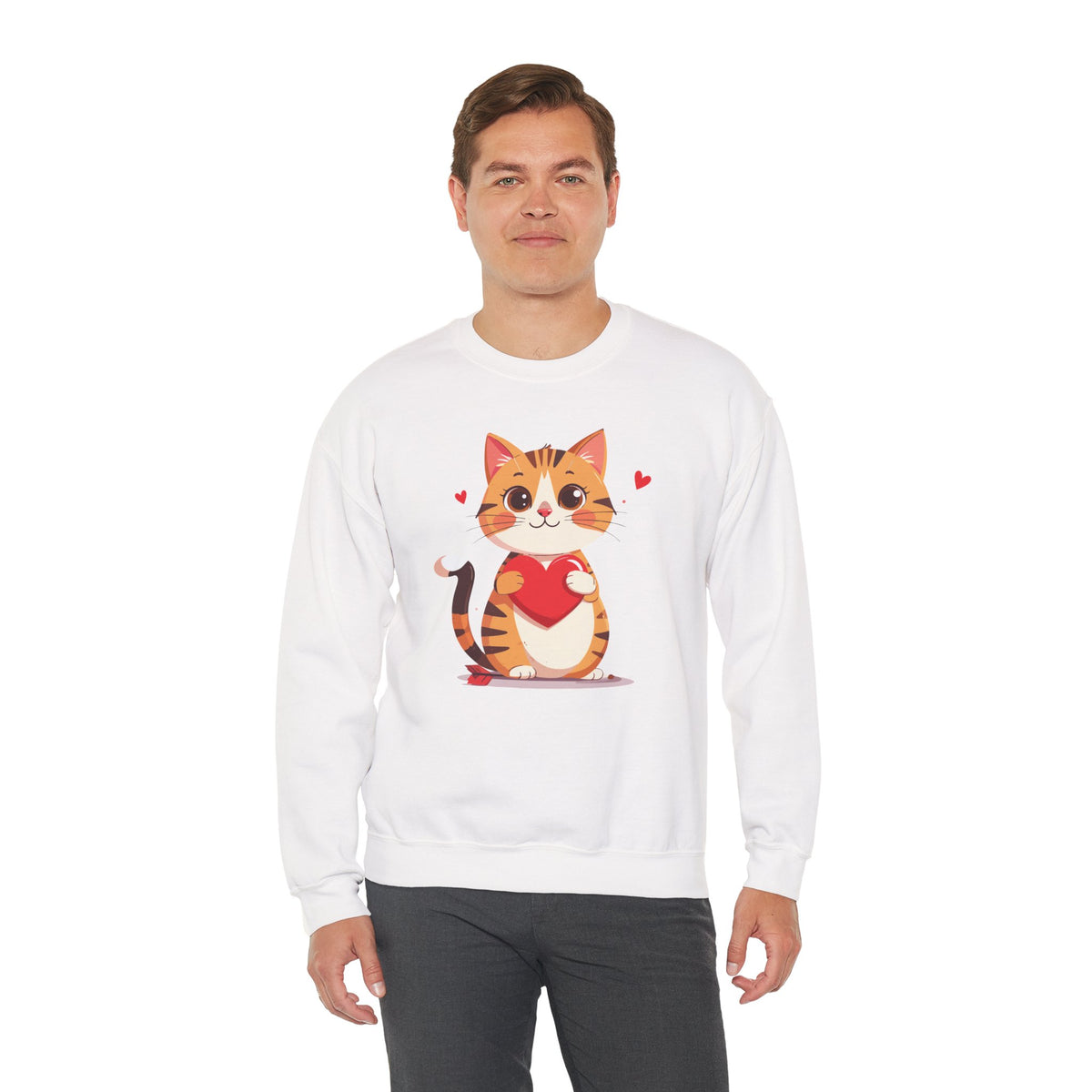Cat Heart Sweatshirt, Heart Sweatshirt, Cat Sweatshirt, Valentine's Day Sweatshirt, 50/50 Cotton-Poly Animal Sweatshirt 103