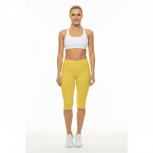 Yellow Gold Color Women's Brushed Suede Poly Span Casual Capri Leggings XS-2XL
