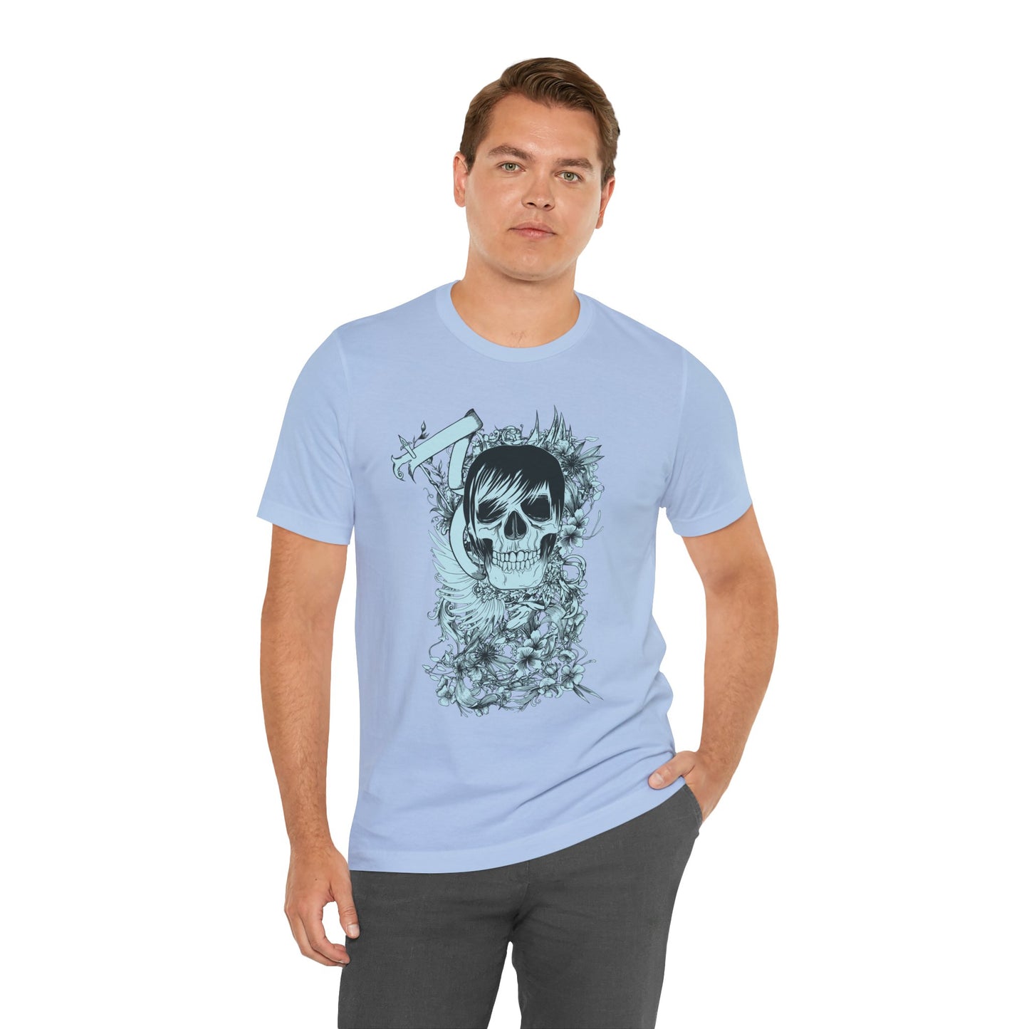 Sky Skull Graphic Design Tee, Skull Shirt, Vintage Tees, Art Design T-Shirt, Vintage Graphic Tee, Art Shirts with Skulls