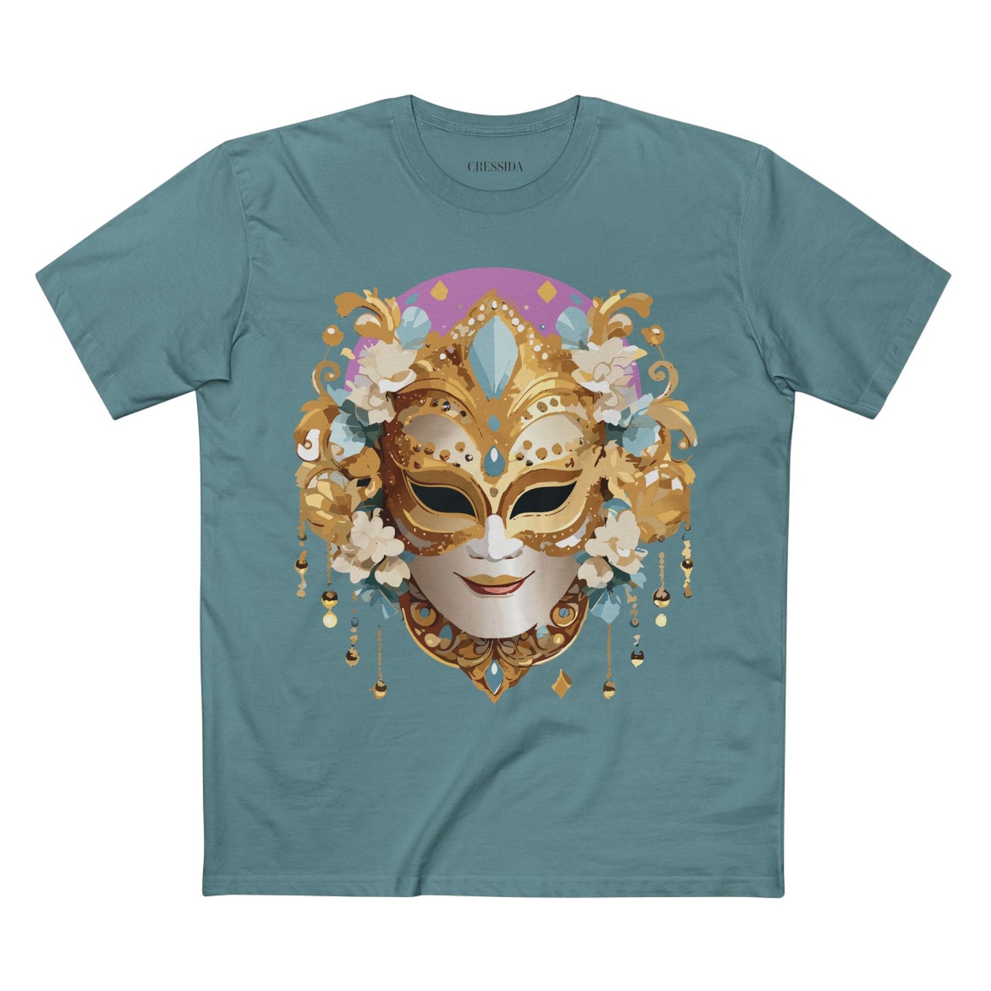 Carnival Mask Graphic T-Shirt Unisex 100 Cotton With Antique Gold Art Design Tee 4