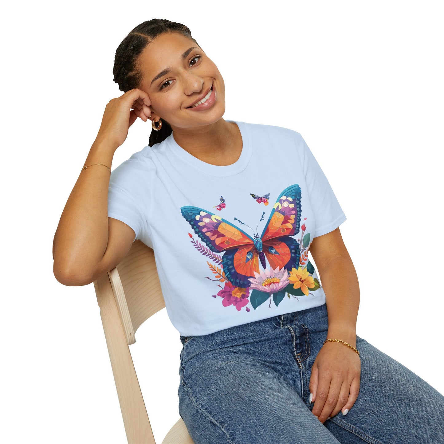 Butterfly Print Unisex T Shirt Softstyle 64000 Monarch Butterfly Themed Tee Ring Spun Cotton
