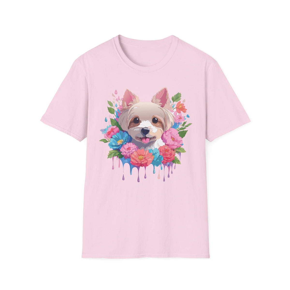 Watercolor Yorkie Face T-Shirt | Floral Paw Print Dog Tee