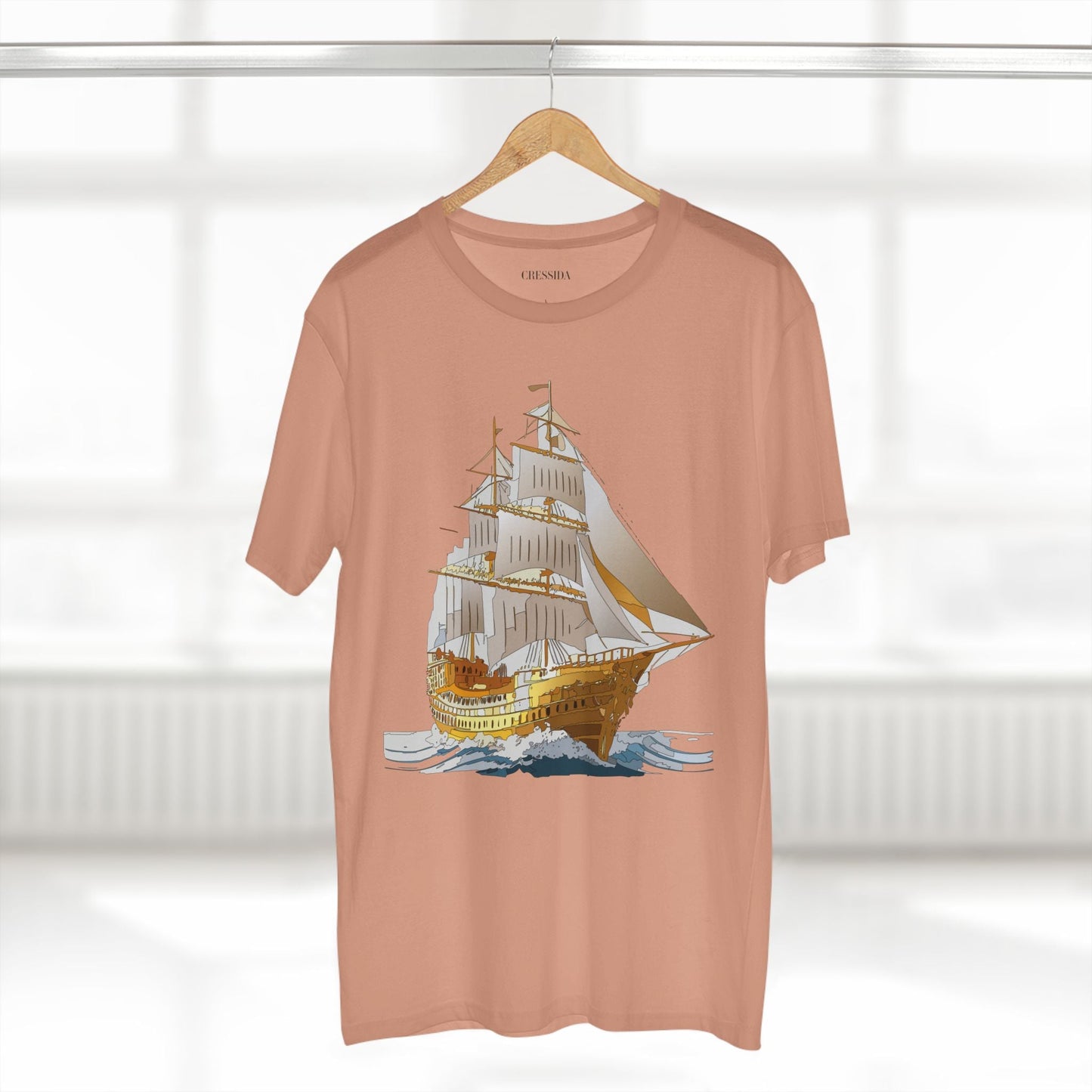 Ship Graphic Unisex 100 Cotton T-Shirt with Gold Frigate Art Design 22
