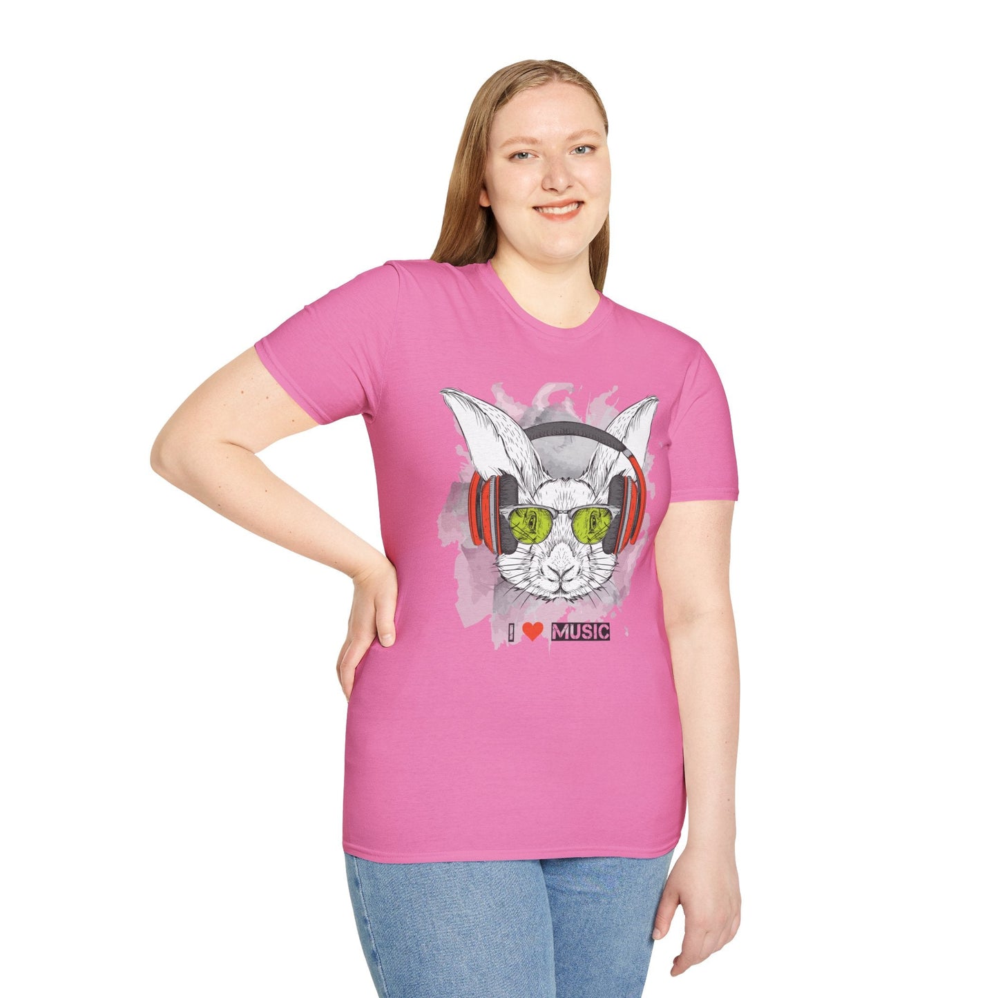 I Love Music Animals Shirt With Headphones Unisex Softstyle Tee 100 Percent Ring Spun Cotton