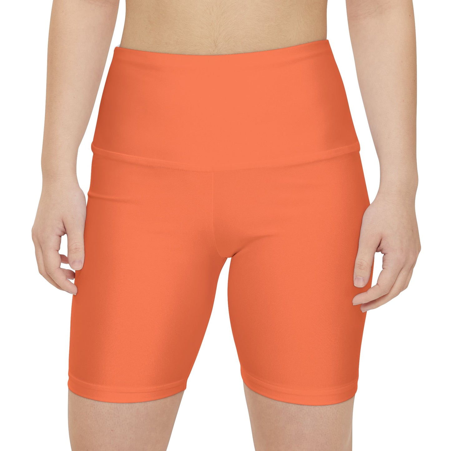 Summer Gold High-Waist Orange Workout Shorts — Women's Athletic Biker Shorts
