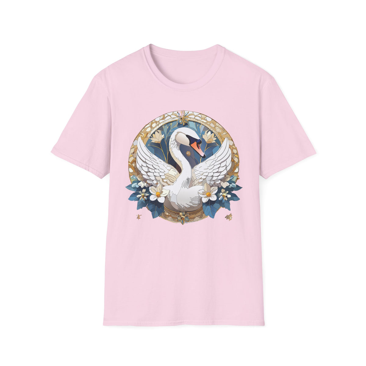 Art Nouveau Swan Illustration T-Shirt | Floral Circle Design