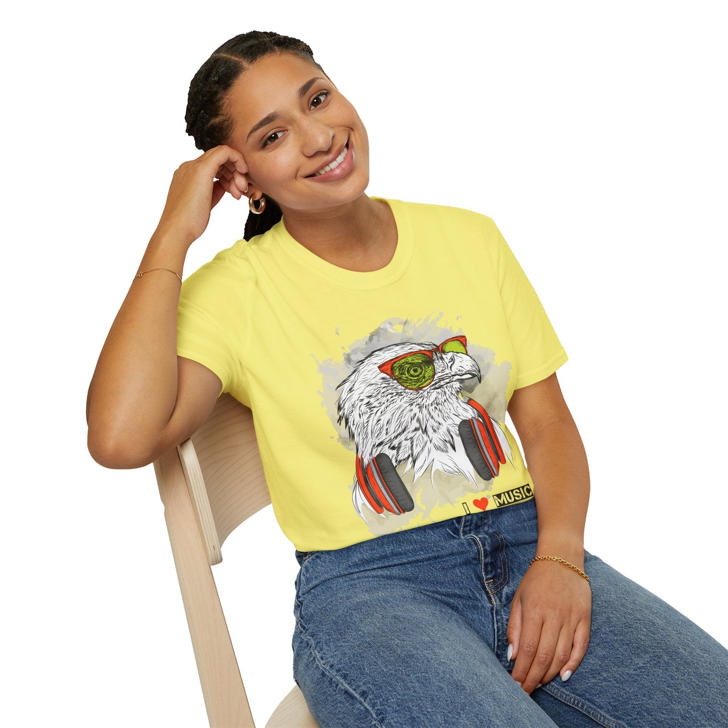 I Love Music Animals Shirt With Headphones Unisex Gildan Softstyle 64000 Tee Premium