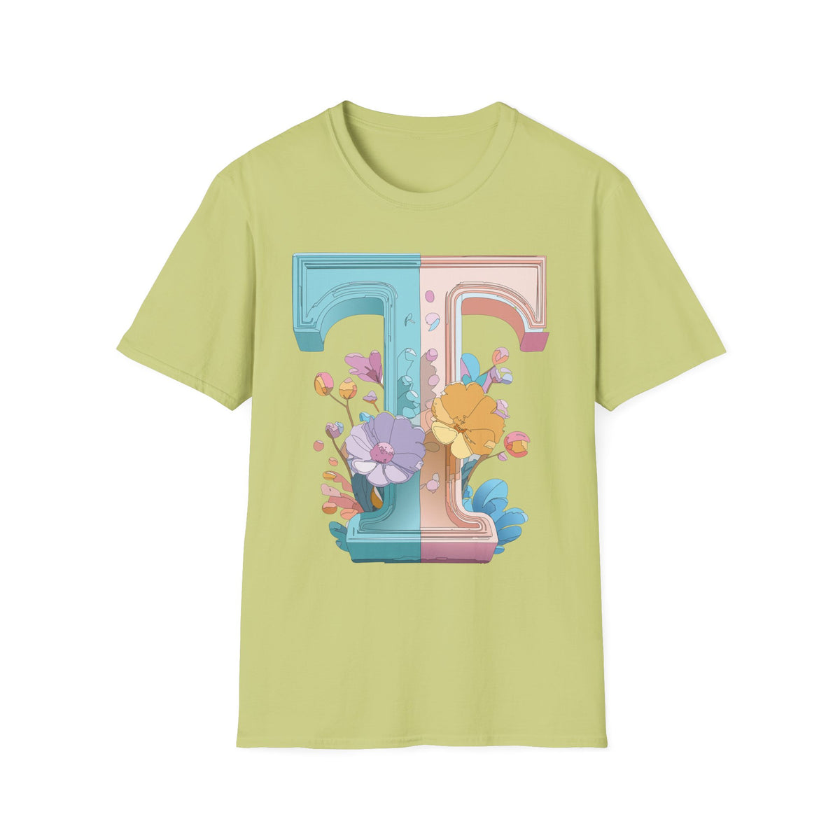 Floral Split Letter T-Shirt T Pastel Floral Initial Tee