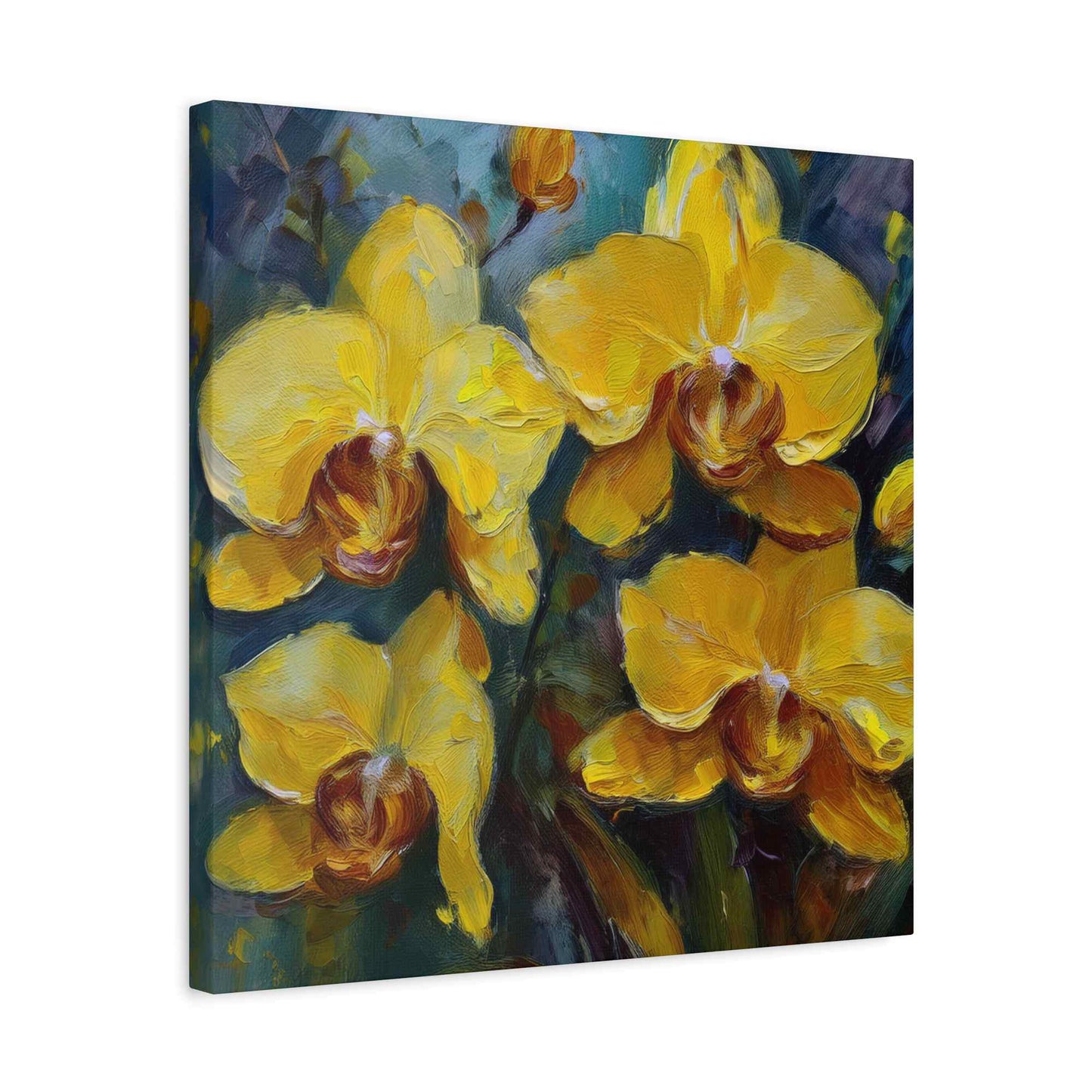 Yellow Orchids Print Canvas, Floral Oil Paint Print 20x20, 24x24, 30x30, 32x32, 36x36 Art Design Pine-Wood Inner Frame MC-138