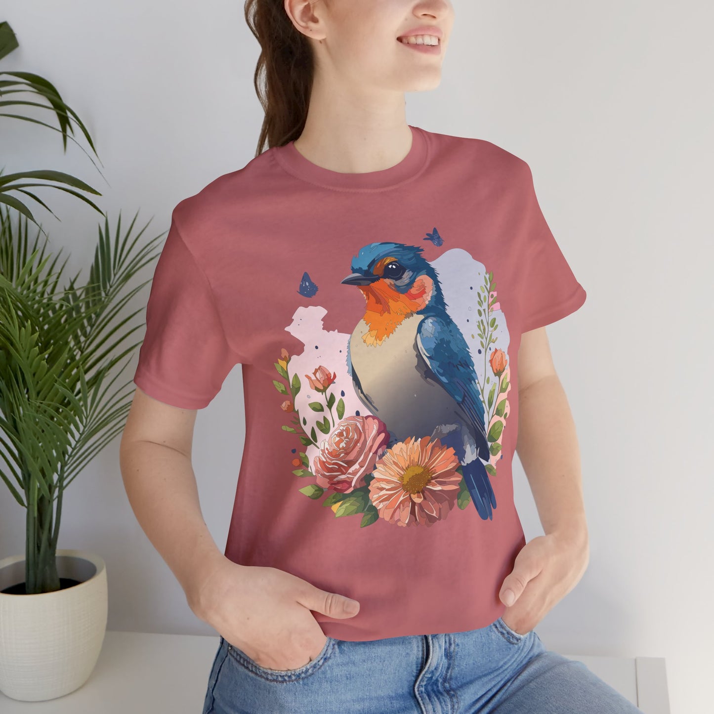Floral Bird Tee, Animal Shirt, Bird Shirt, Floral Tee, Flower T-shirt, T-Shirt with Animal