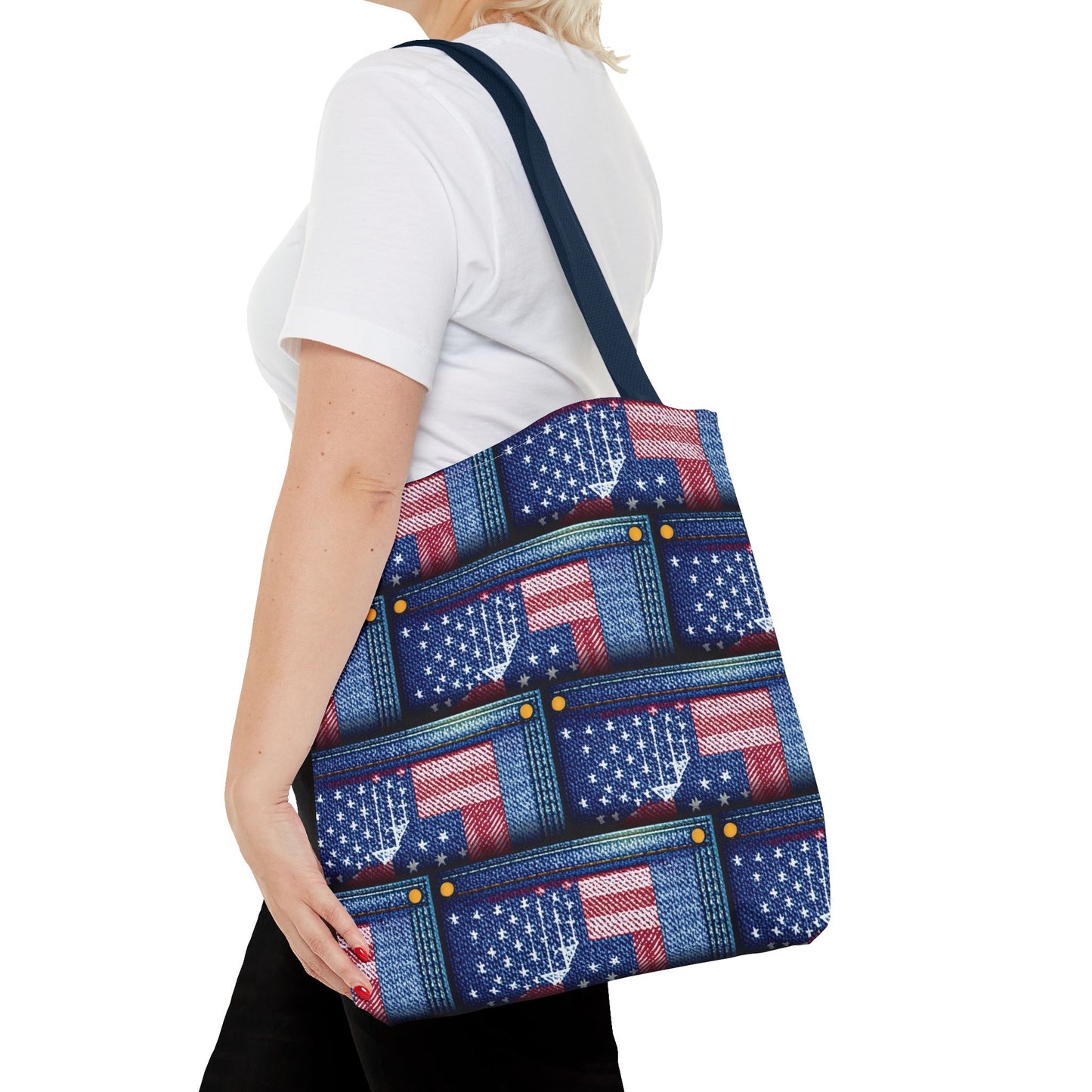 4th of July Graphic Denim Fabric Imitation Print Unisex Canvas Bag Poly Spun 3 Sizes Tote Bag 200-15