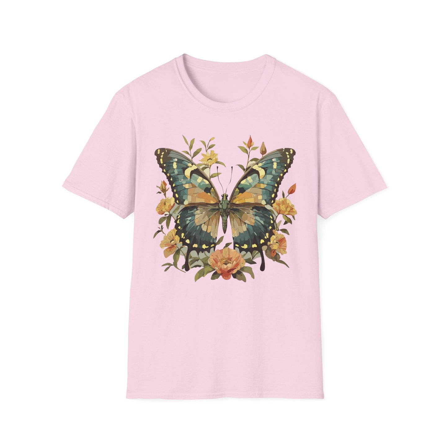 Butterfly Print T Shirt Unisex Monarch Shirt Gildan Softstyle 64000 Ring Spun Cotton