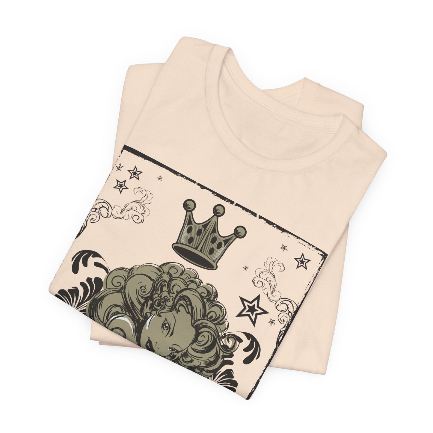 Crown Face Portrait Graphic Tee Vintage Floral Illustration Rock Band T-Shirt