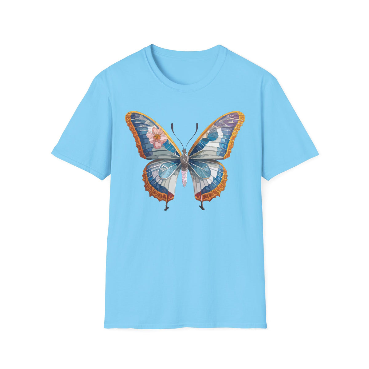 Blue Floral Butterfly T-Shirt | Vintage Botanical Butterfly Tee