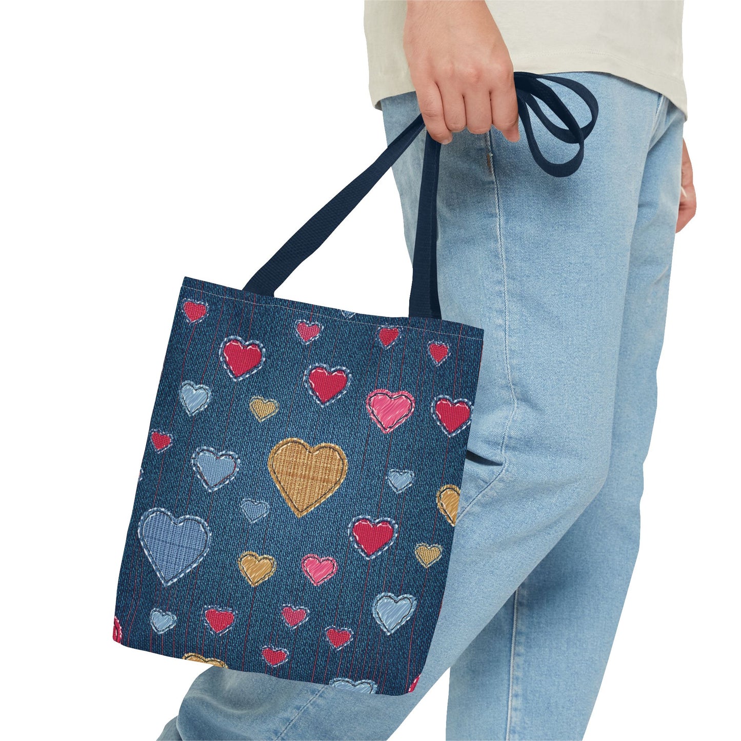 Love Day Graphic Design Denim Fabric Imitation Print Unisex Canvas Bag POLY 3 Sizes Tote Bag 201-24