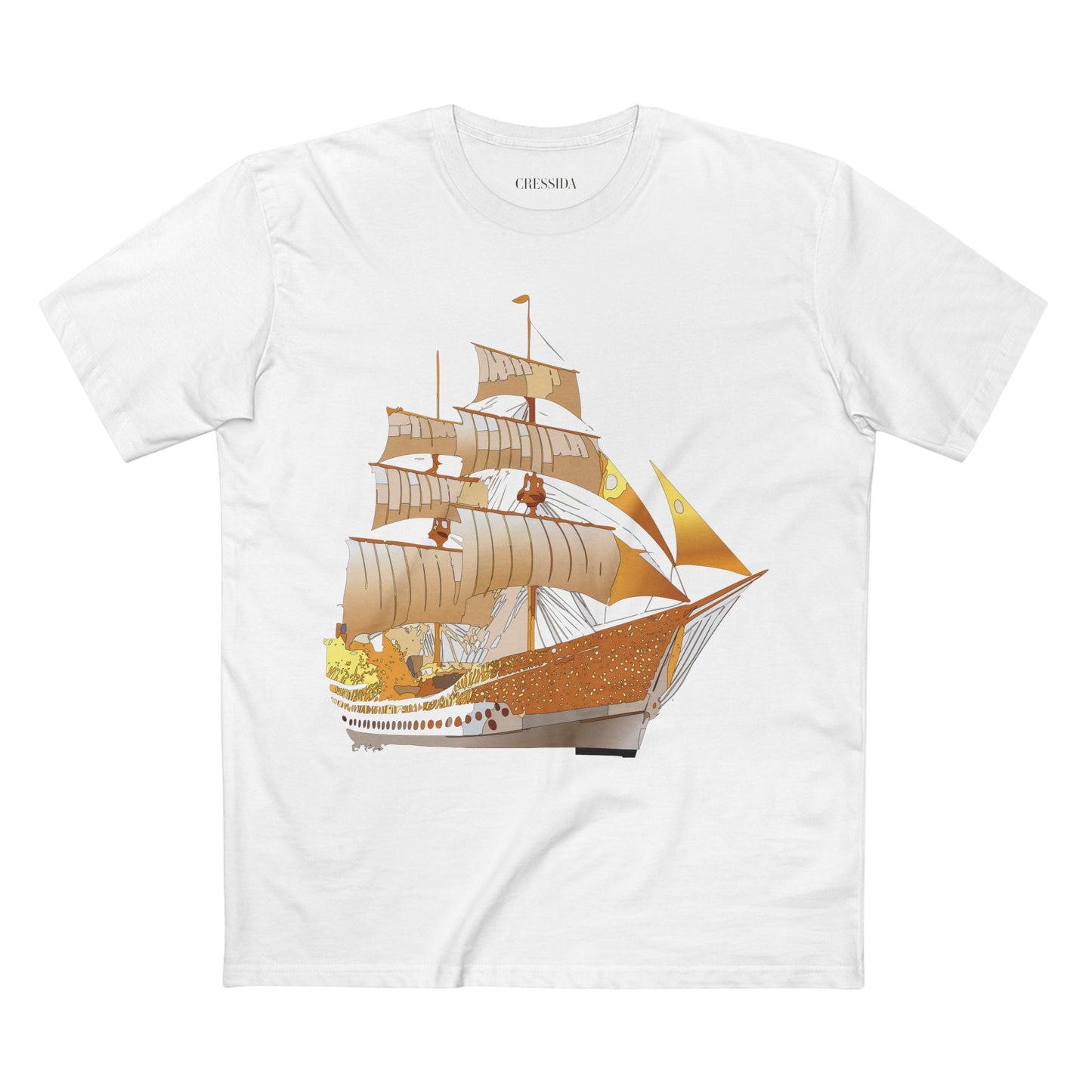 Ship Graphic Unisex 100 Cotton T-Shirt with Gold Frigate Art Design 24