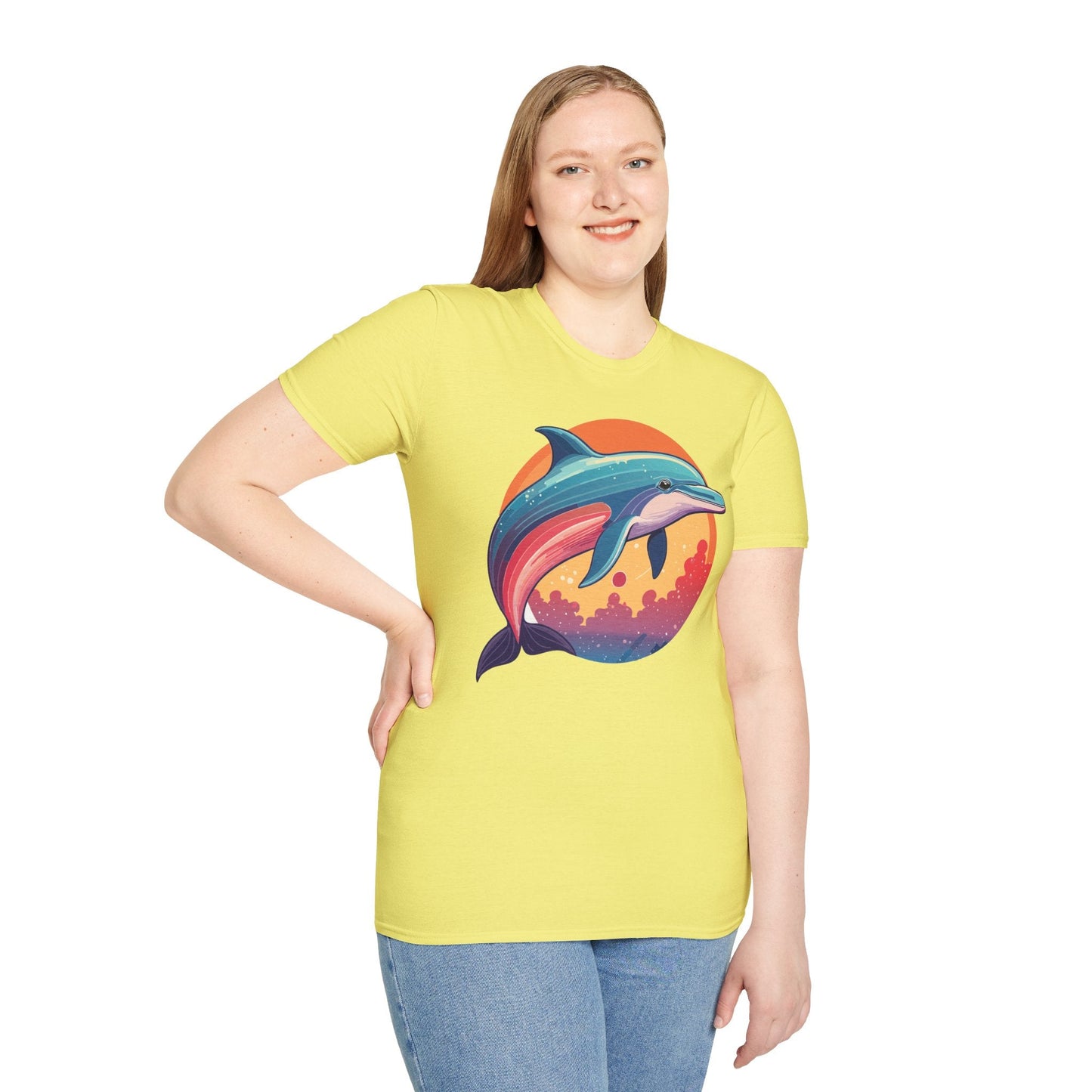 Dolphin Shirt For Unisex Adults Gildan Softstyle 64000 Ring Spun Cotton Tee Fish Tee