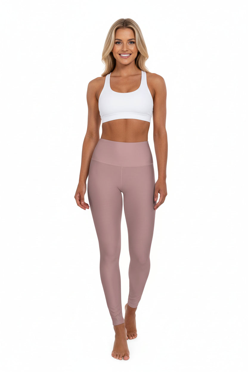 High-Waist Rosy Taupe Yoga Leggings Women's Seamless Poly-Span Stretchy Rose Tan Performance Leggings
