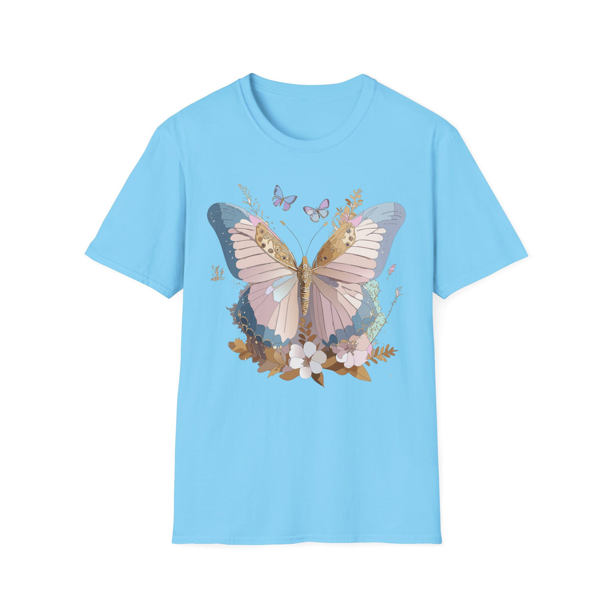 Butterfly Floral T-Shirt — Pastel Garden Wings Graphic Design Unisex 100 Cotton Gildan T-Shirt