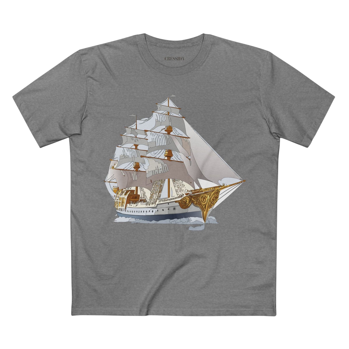 Ship Graphic Unisex 100 Cotton T-Shirt with Gold Frigate Art Design 8