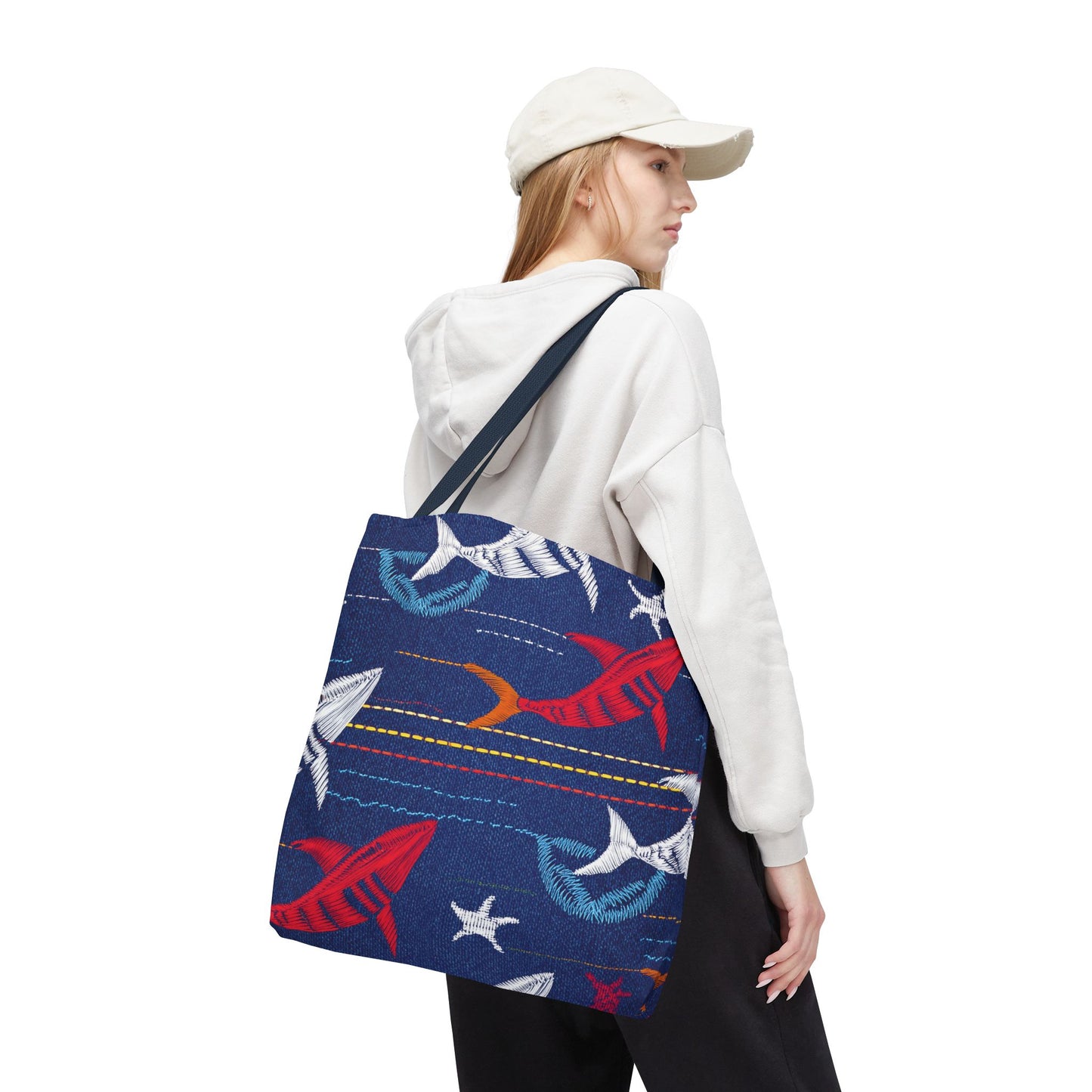 Denim Fabric Imitation Print Unisex Canvas Bag Poly Spun 3 Sizes Tote Bag 182-16
