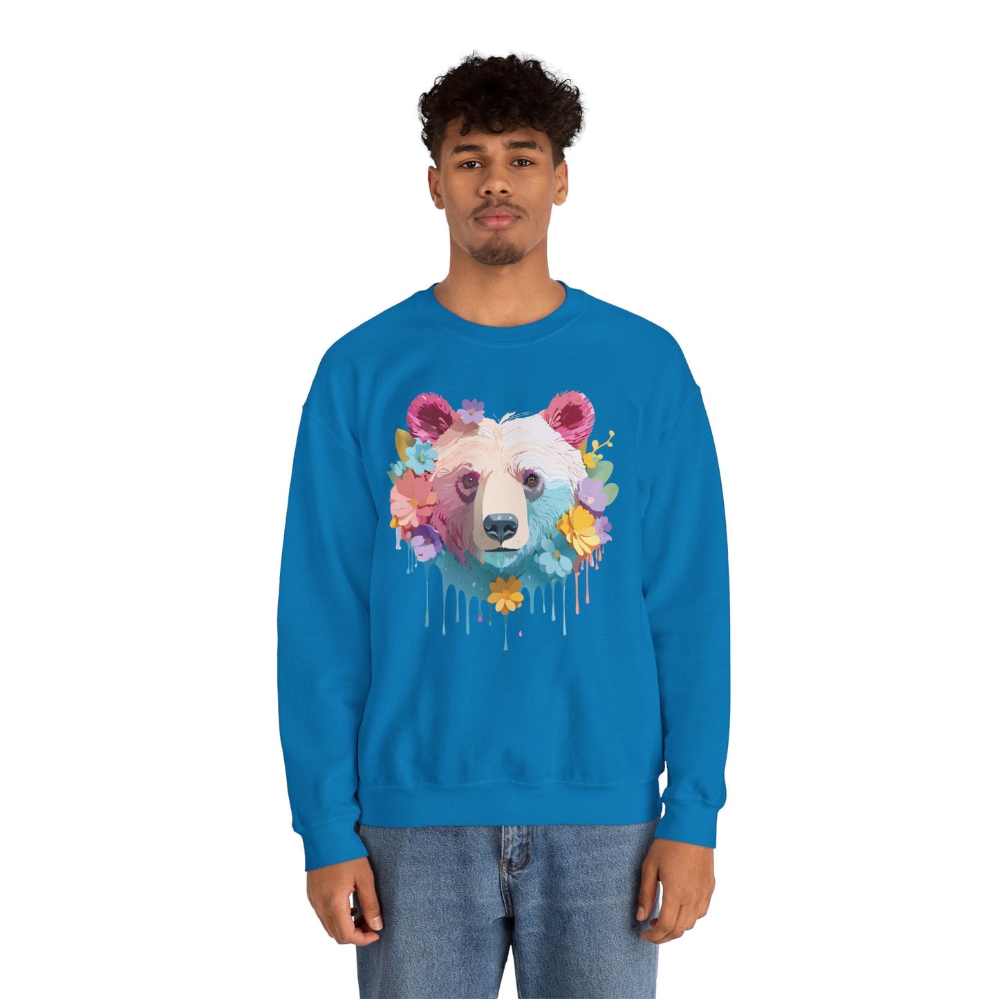 Unisex Floral Bear Sweatshirt Gildan 18000 Art Design Animals