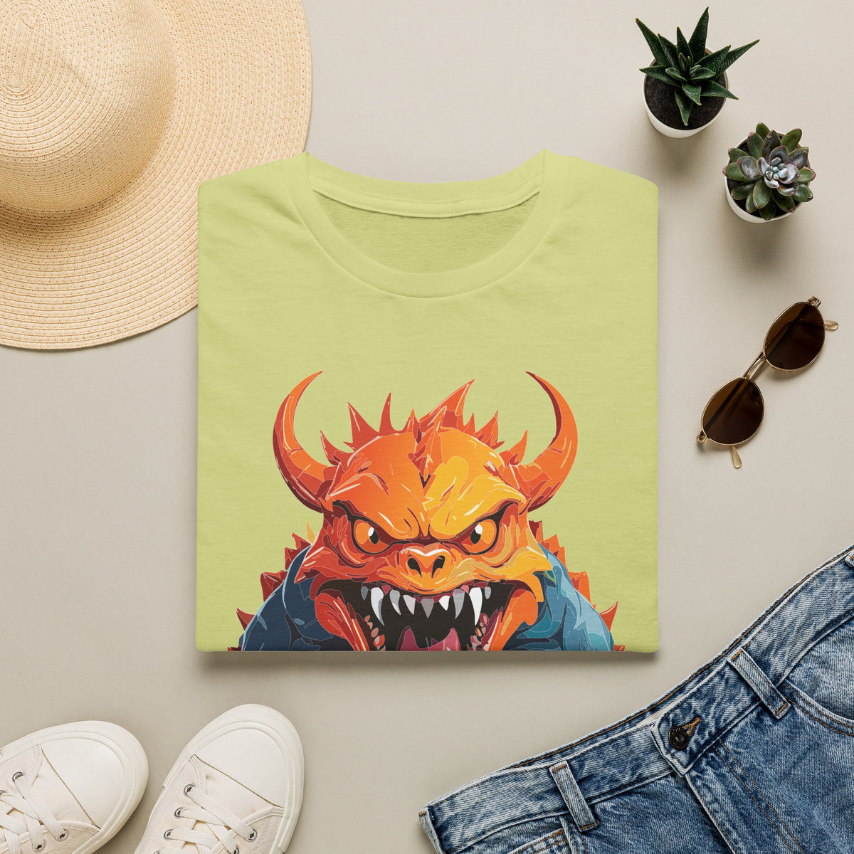 Monster Roar T‑Shirt — Fierce Orange Dragon Cartoon Graphic Tee Unisex 100 Cotton Gildan T-Shirt