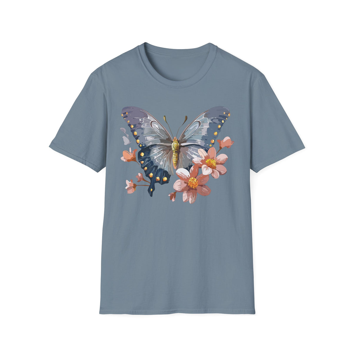 Butterfly and Floral Botanical Graphic Design Unisex 100 Cotton Gildan T-Shirt