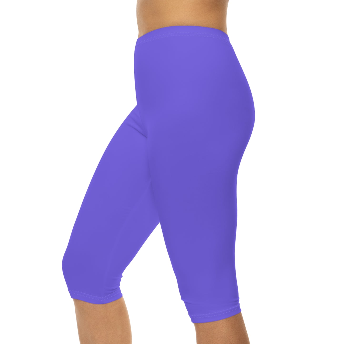 Medium Slate Lilac Color Women's Brushed Suede Poly Span Casual Capri Leggings XS-2XL