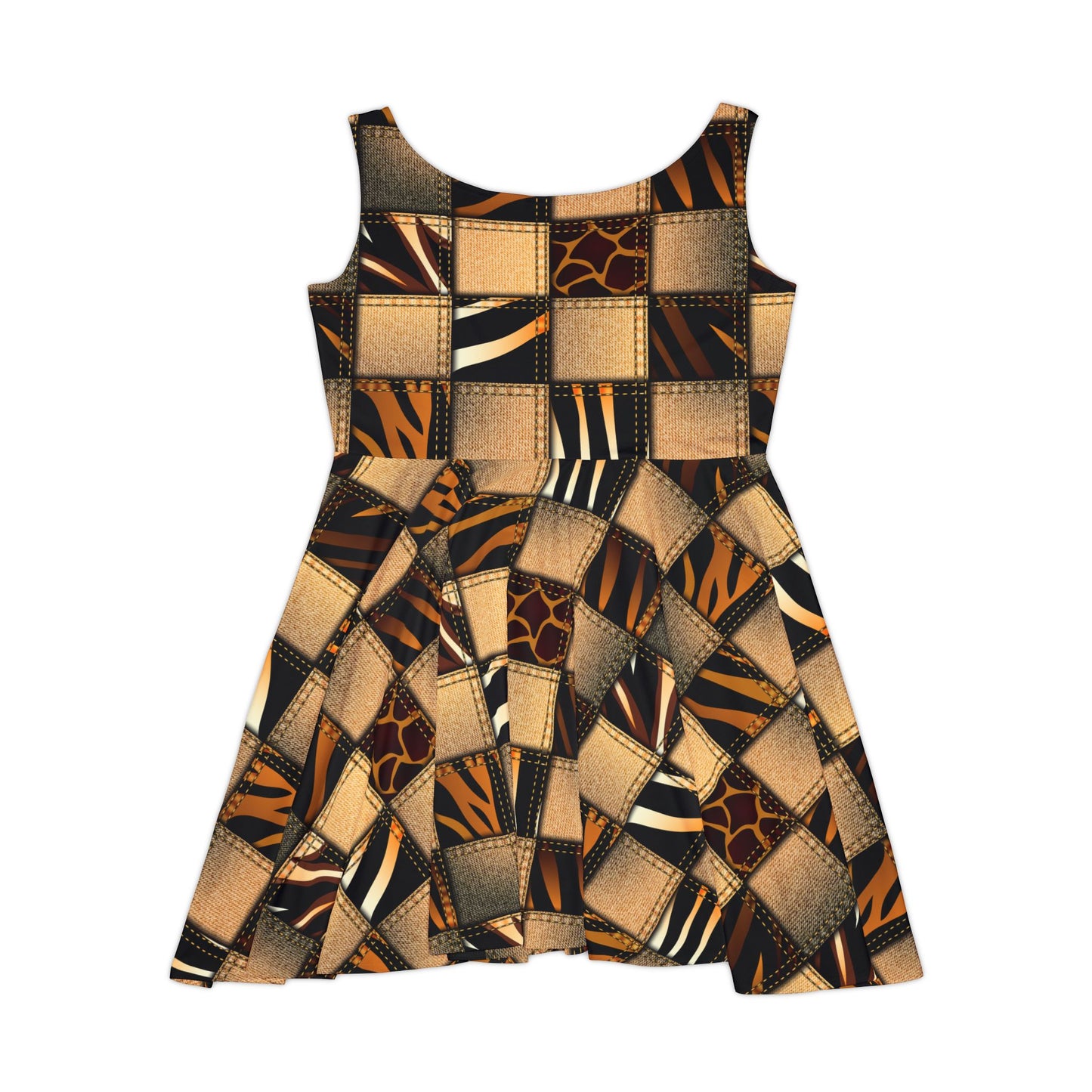 Women Denim Print Skater Dress, Denim Print Poly-Span Dress - 15