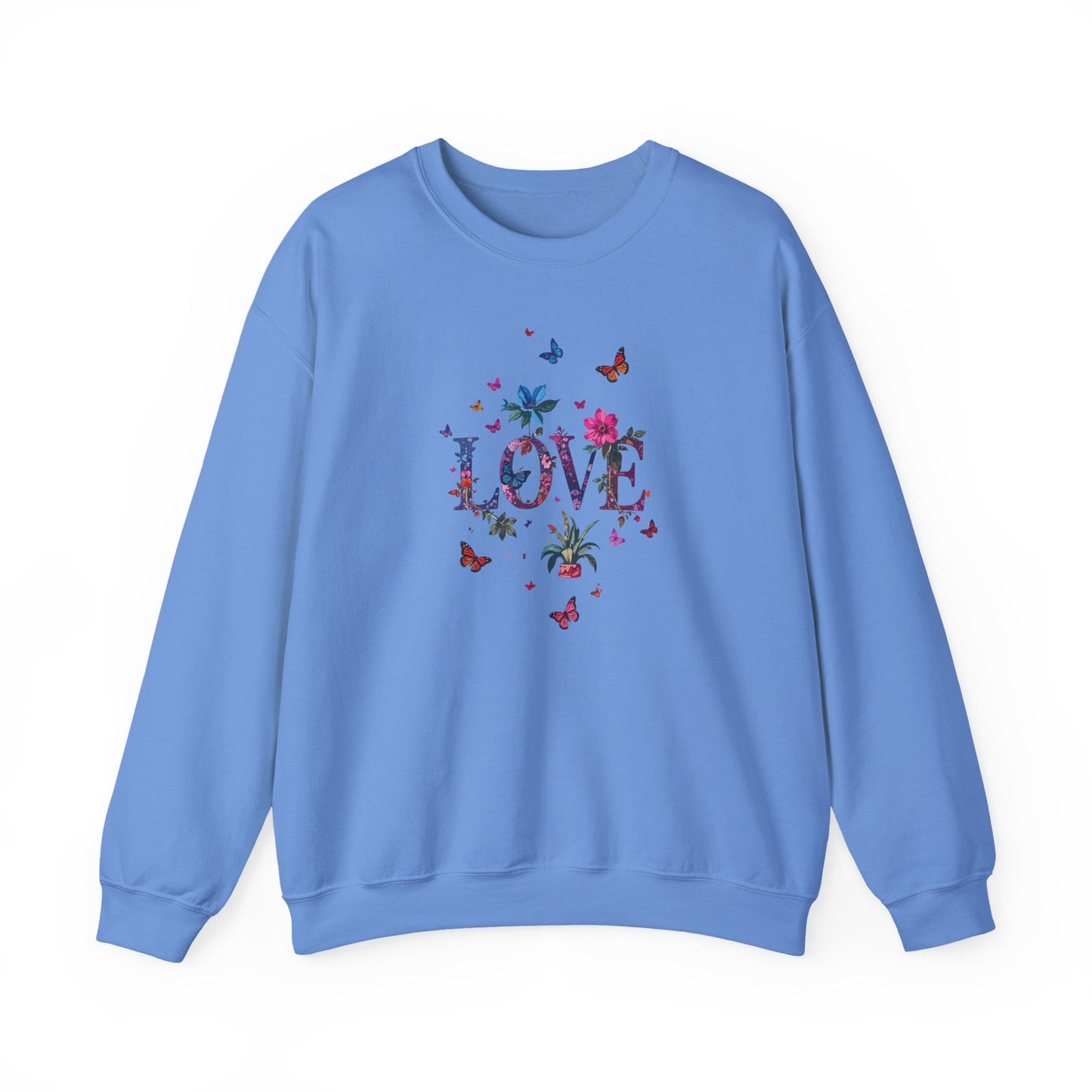 Unisex Floral Love Sweatshirt, Love Floral Sweatshirt, Floral Butterfly Sweatshirt, 50/50 Cotton-Poly Valentine's Day Sweatshirt 03