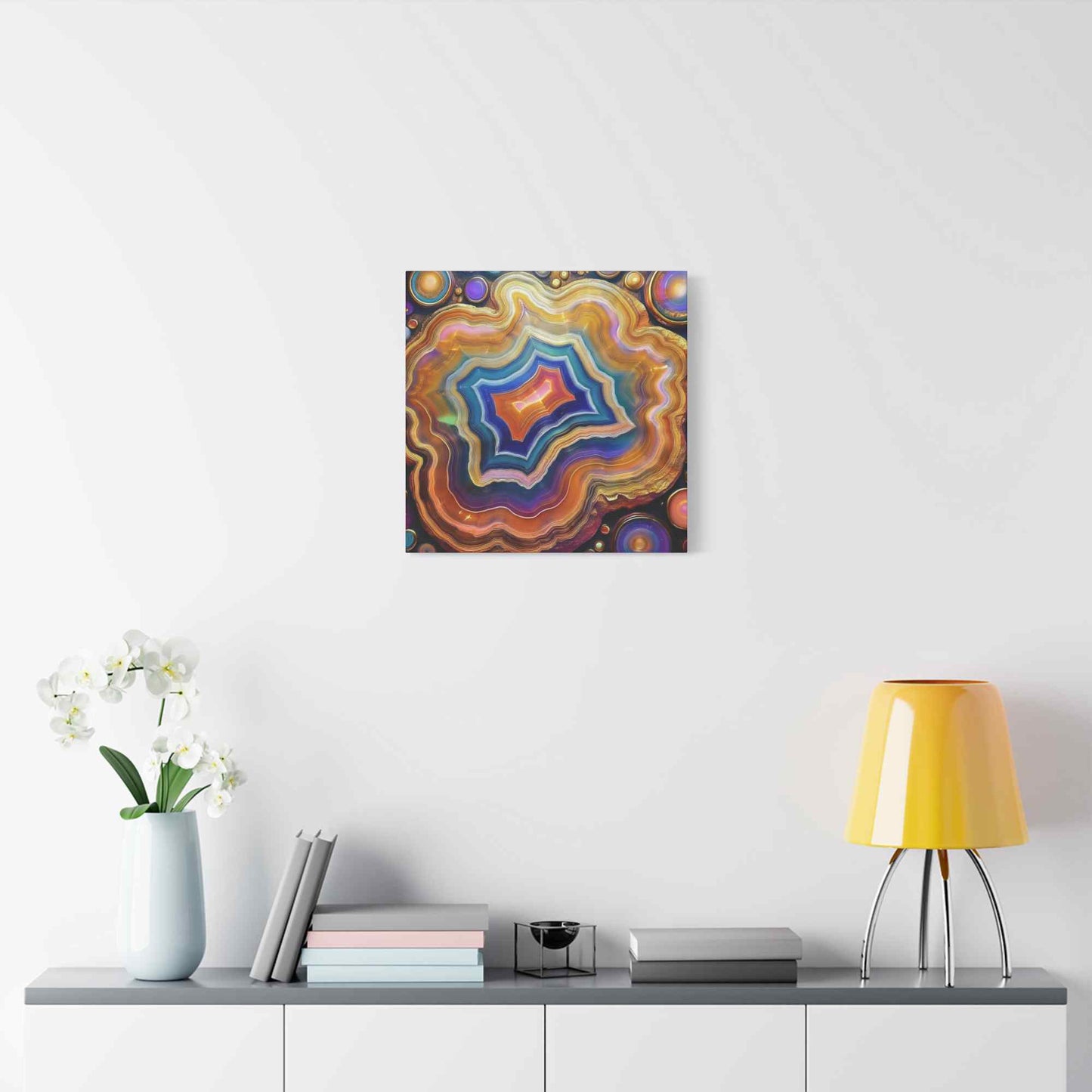 Agate Stone Graphic Print Canvas, Oil Paint Print 20x20, 24x24, 30x30, 32x32, 36x36 Canvas Pine-Wood Inner Frame MC-191