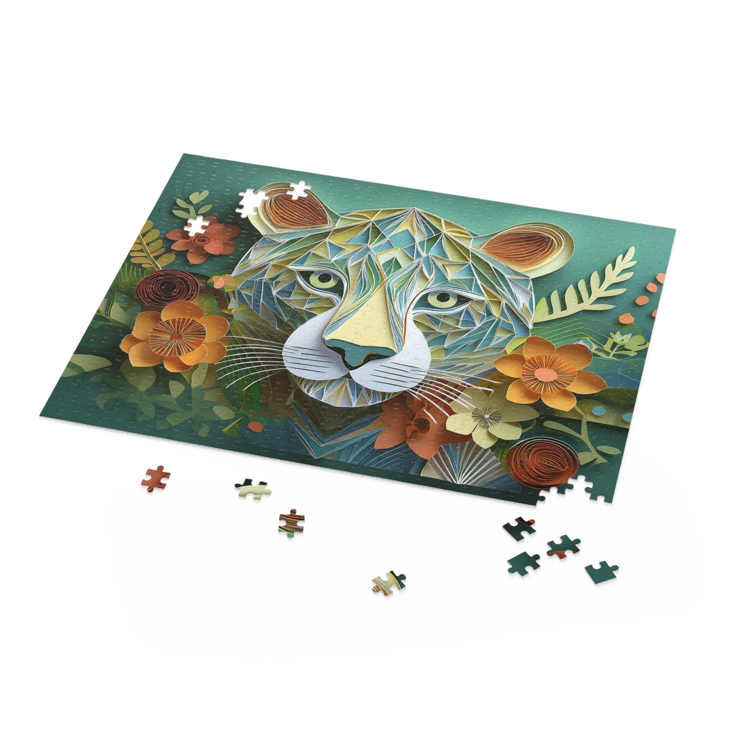 Green Leopard Face Puzzle 500-Piece  Floral Leopard Puzzle 500-Piece Ages 9+