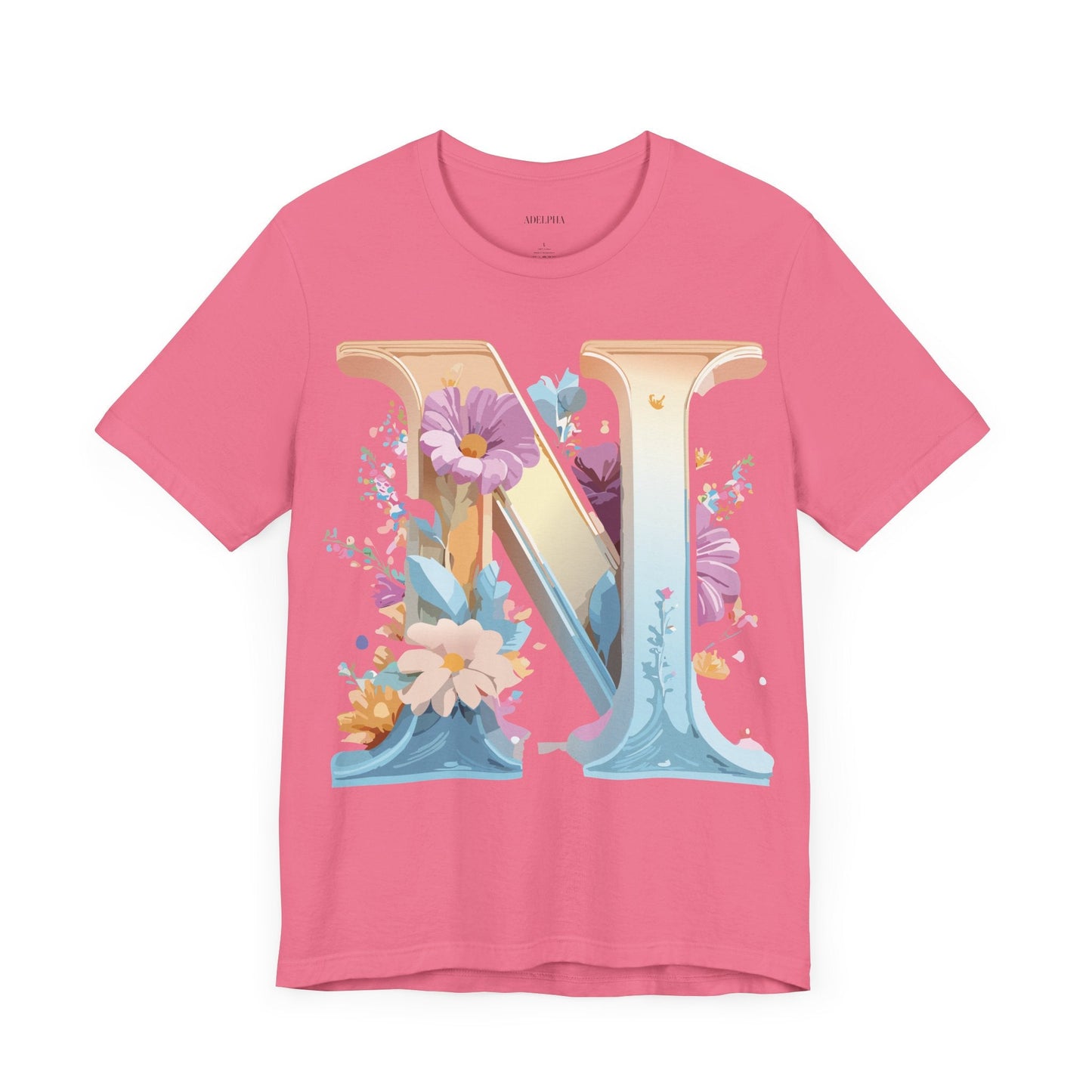 Letter N Shirt Graphic Tee Unisex Jersey Short Sleeve Vintage Style Adelpha Art Design
