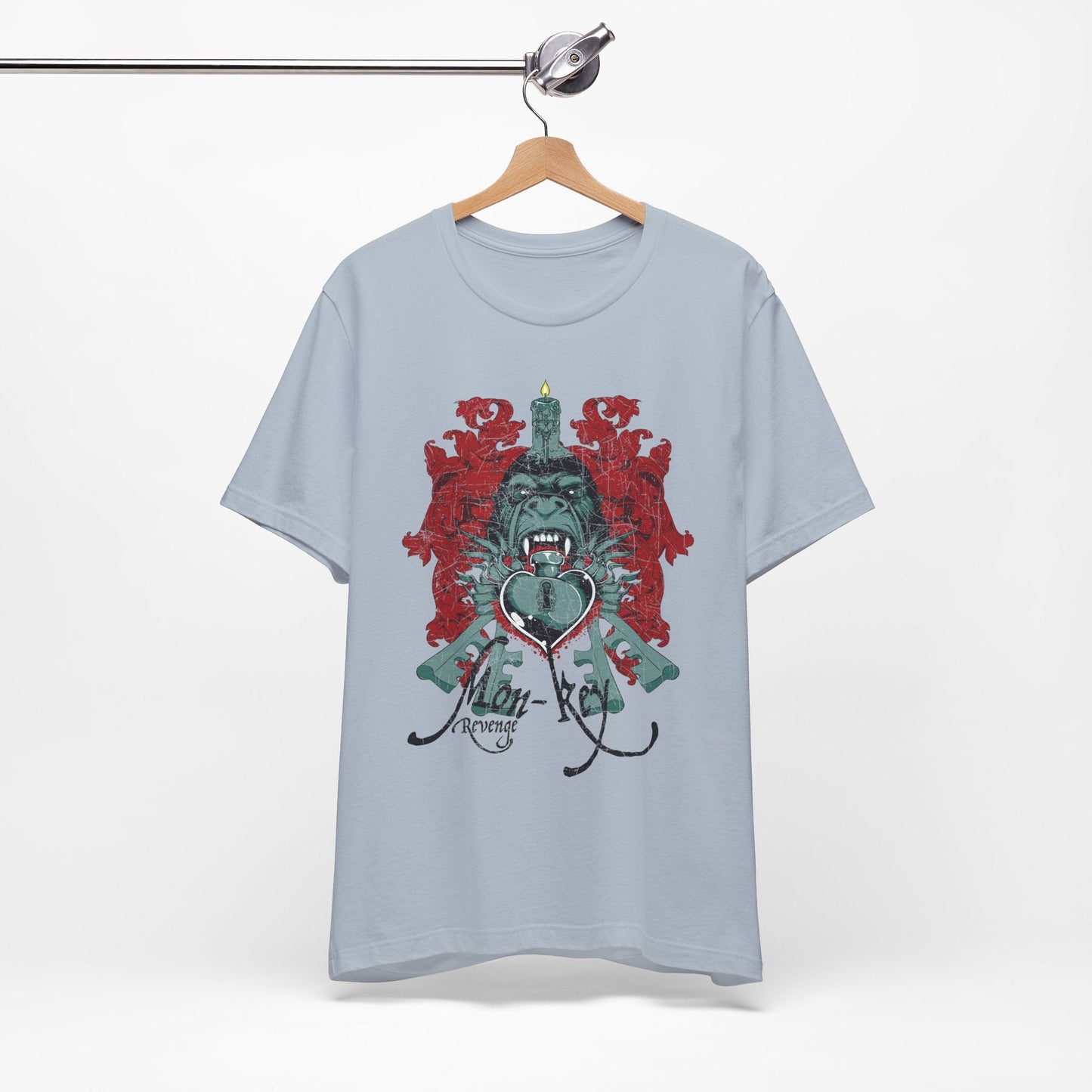 Gorilla Crest with Sword and Heart T-Shirt Heraldic Gothic Design Rock Band T-Shirt