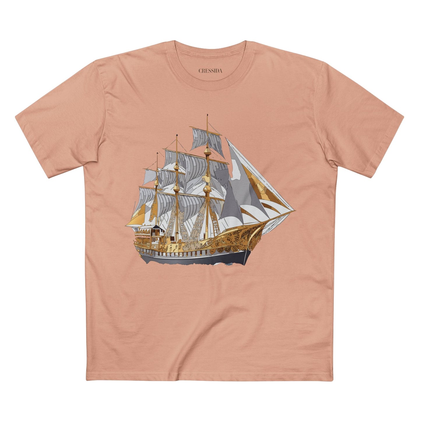 Ship Graphic Unisex 100 Cotton T-Shirt with Gold Frigate Art Design 18