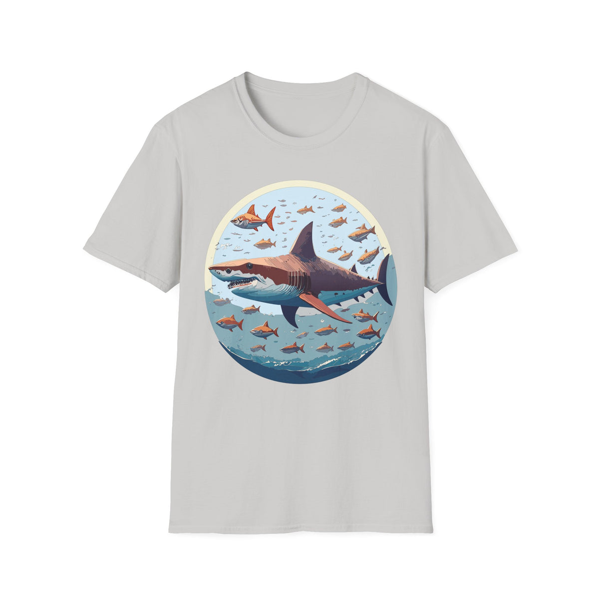 Great White Shark Circle Illustration T-Shirt | Ocean Fish Scene