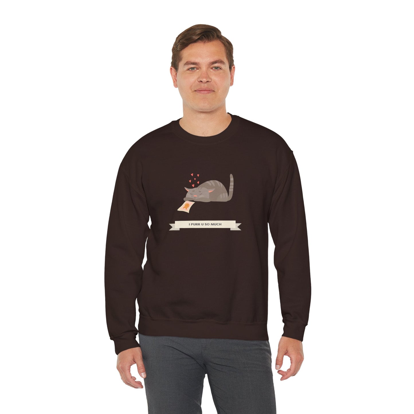 Cat Heart Sweatshirt Unisex 50/50 Cotton Poly Valentine Day Crewneck Gildan 18000