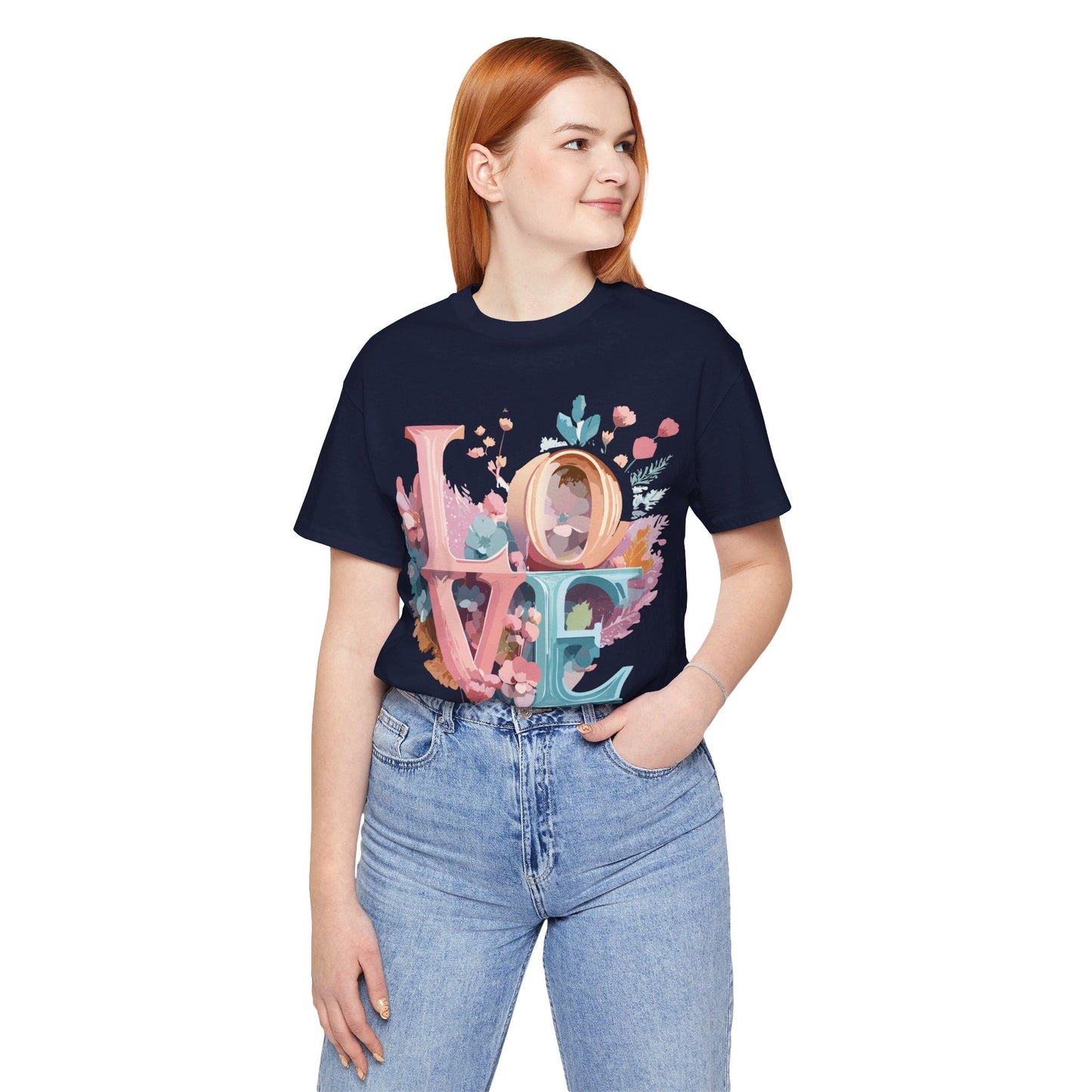 Valentine Day Graphic Unisex 100 Cotton Vintage Artwork with Love and Flower Design Tee 52