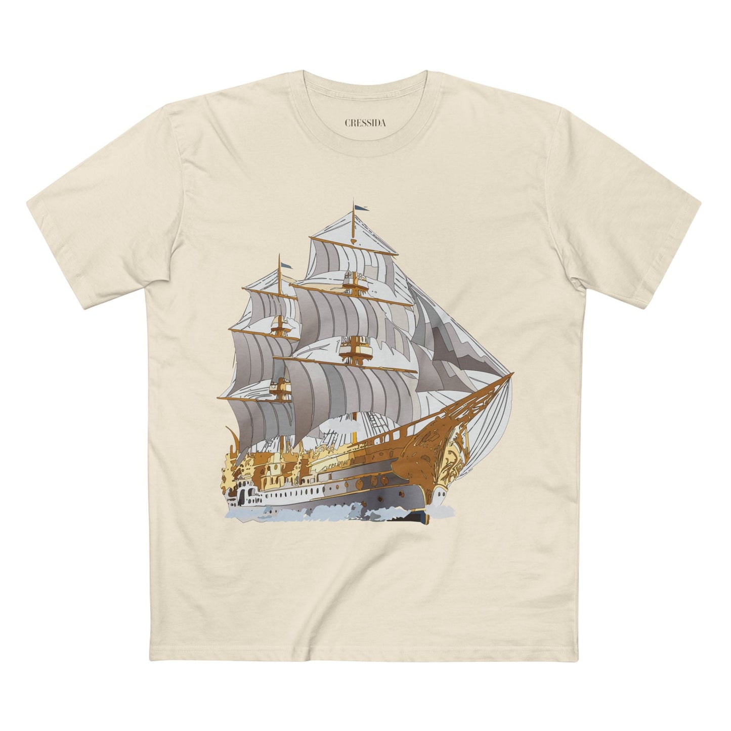 Ship Graphic Unisex 100 Cotton T-Shirt with Gold Frigate Art Design 15