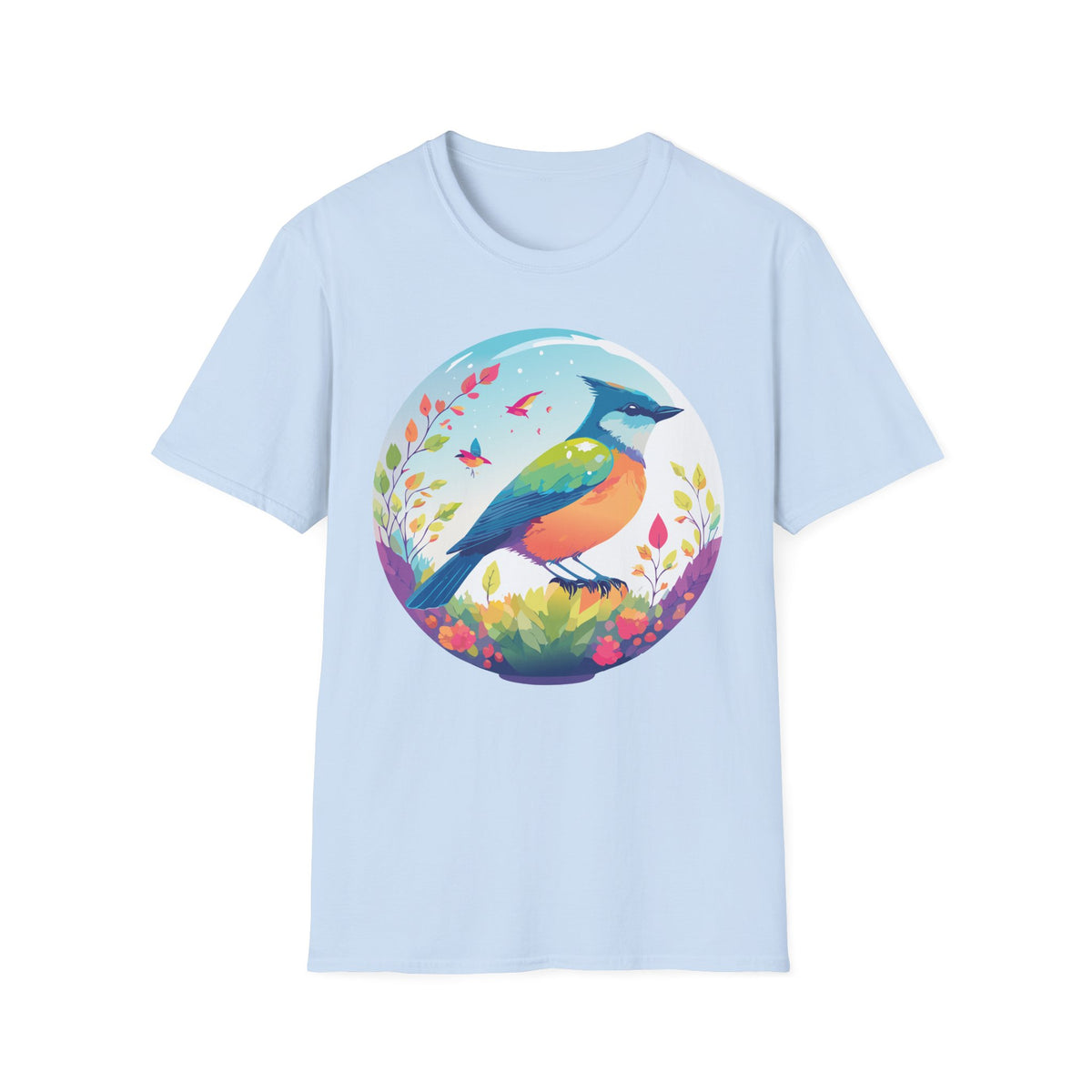 Colorful Songbird Illustration T-Shirt | Vibrant Bird Art Tee