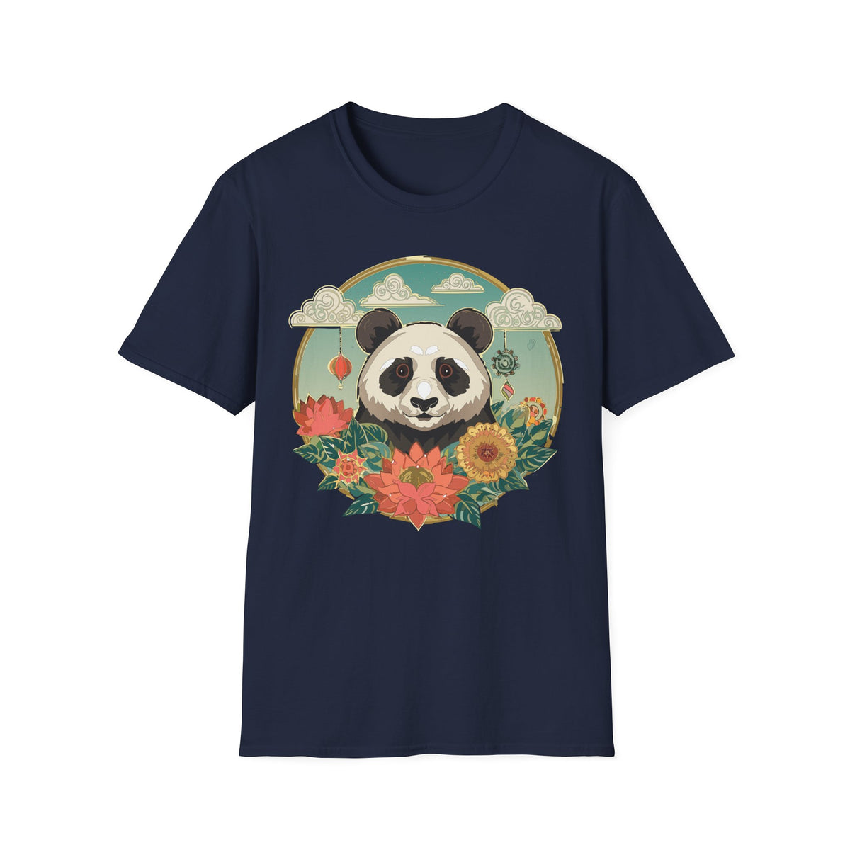 Panda Portrait T-Shirt | Floral Asian-Inspired Illustration