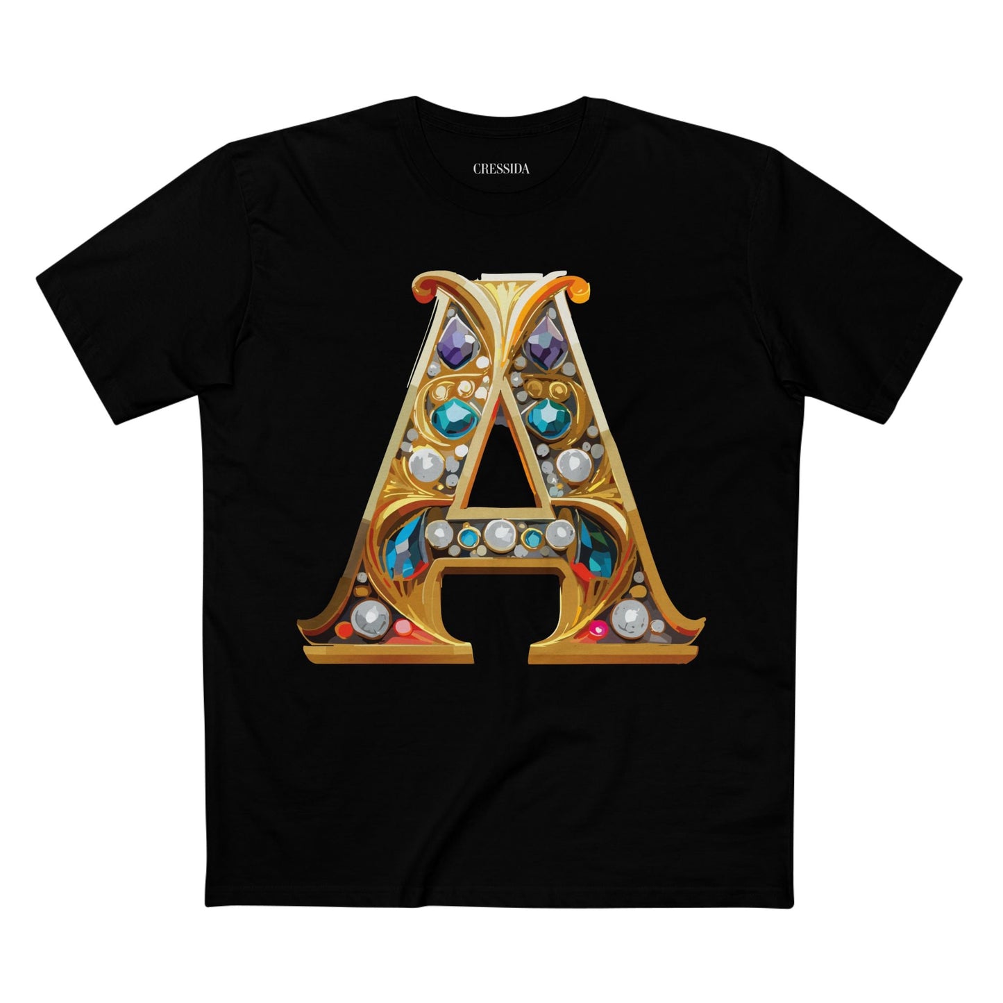 Letter A Graphic Design Tee Unisex 100 Cotton With Antique Gold Letters Artwork T-Shirt