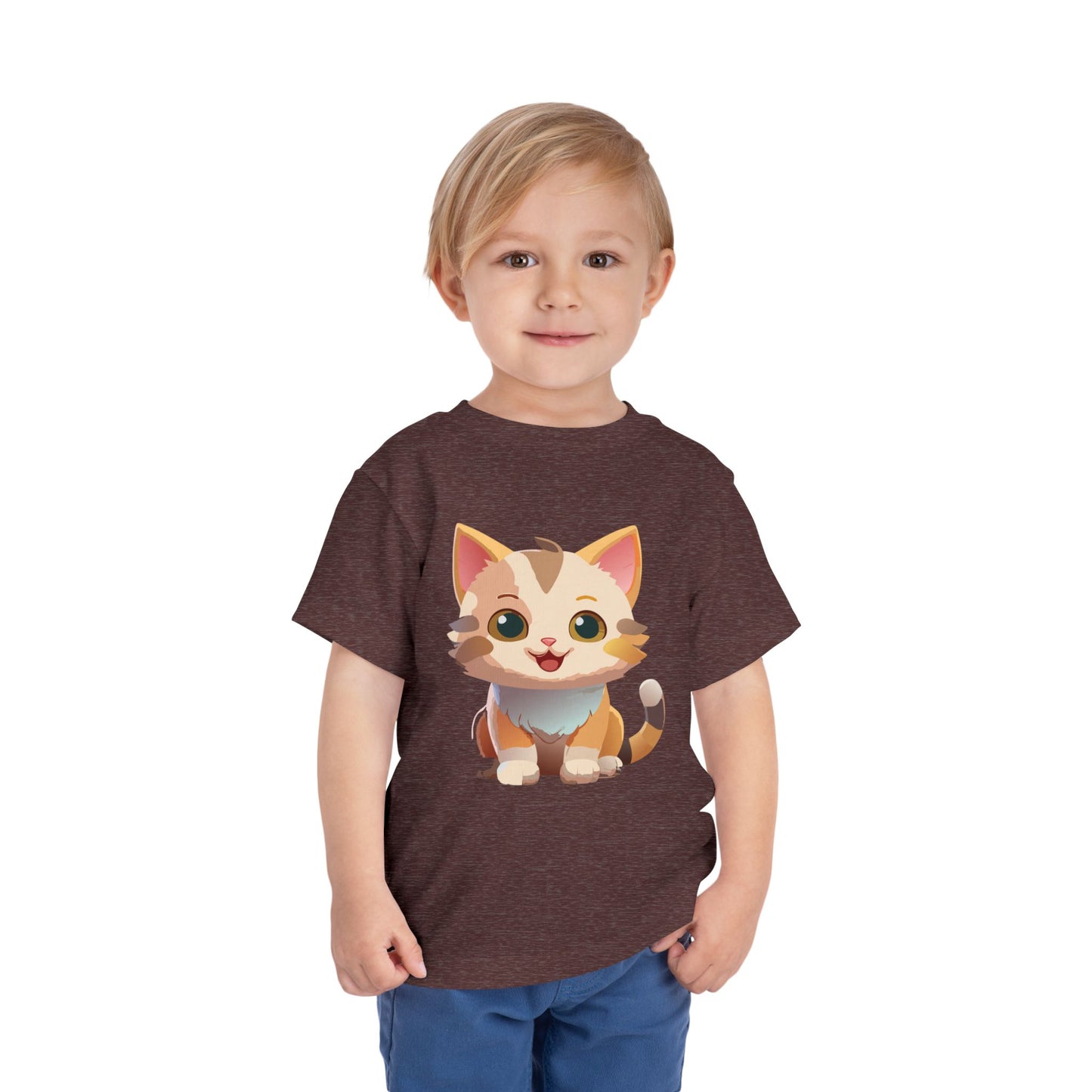 Cute Cat Toddler Short Sleeve Tee - Adorable Kitty Graphic Tee for Kids (2T-5T)