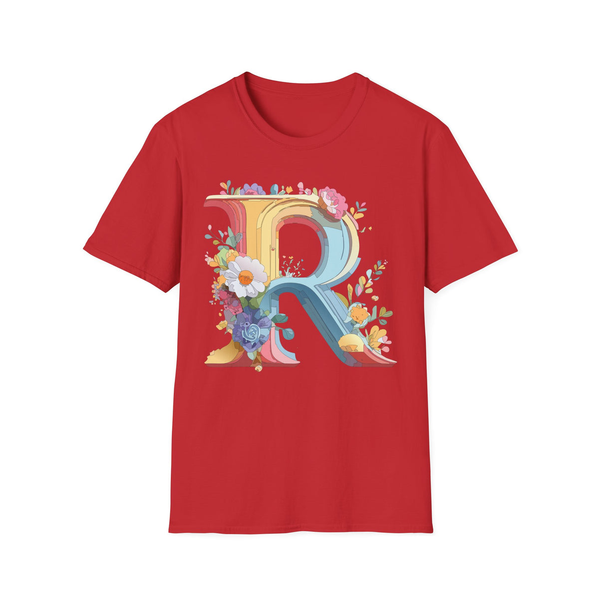 Floral Letter R T-Shirt | Decorative Monogram Initial R Tee