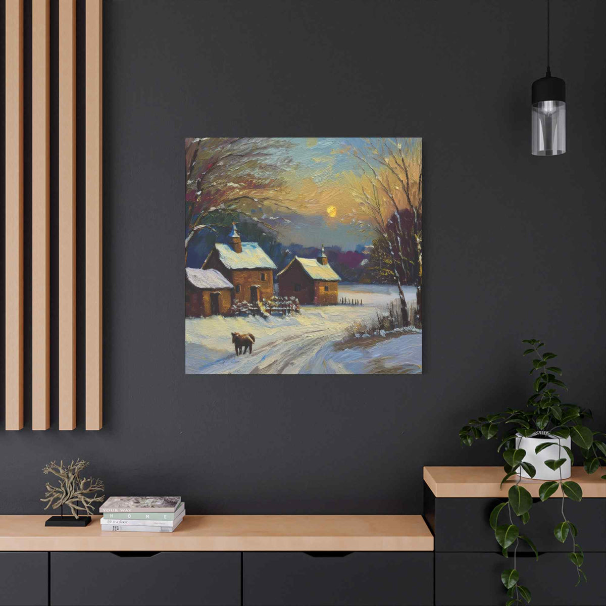 Countryside Winter Print Canvas, Oil Paint Print 20x20, 24x24, 30x30, 32x32, 36x36 Art Design Pine-Wood Inner Frame MC-111