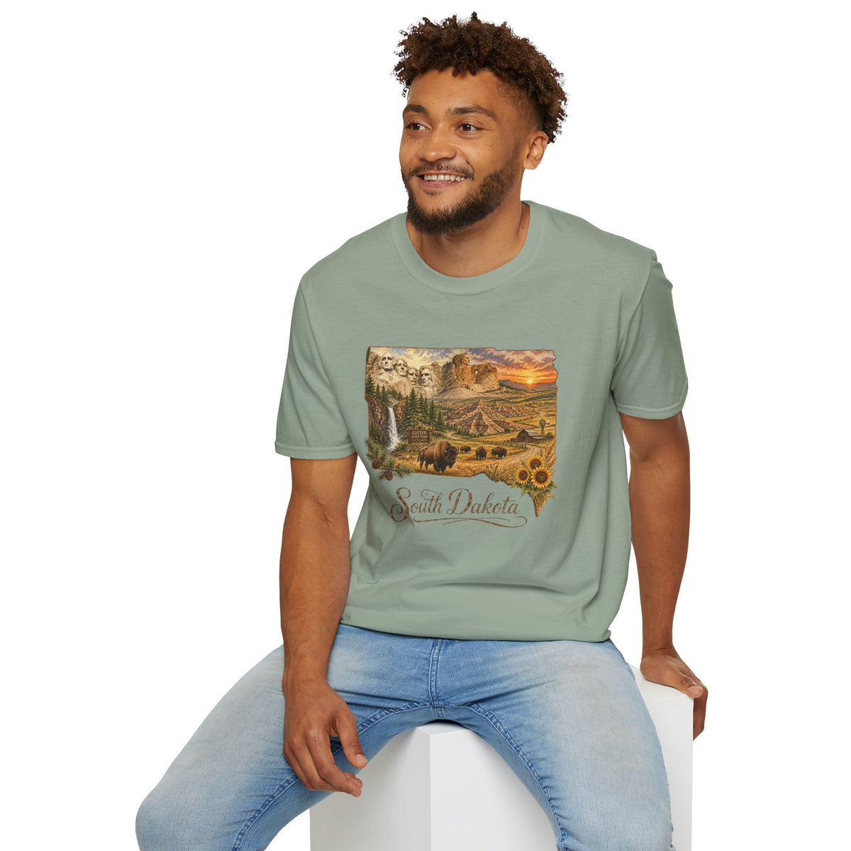South Dakota Scenic T-Shirt — State Landscape Sunset Travel Tourist Graphic Design Unisex 100 Cotton Gildan T-Shirt
