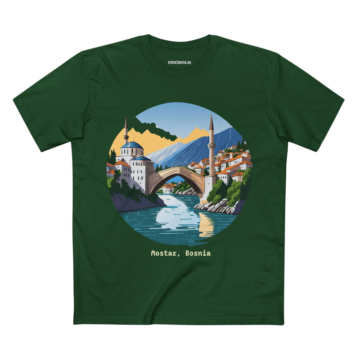 Mostar Bosnia Illustration T-Shirt | Stari Most Bridge Circle Design
